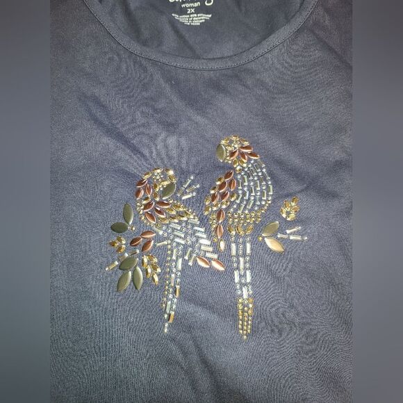 2 Coral Bay shirts, embellished,  pink navy blue women's size 2xl - Picture 2 of 11